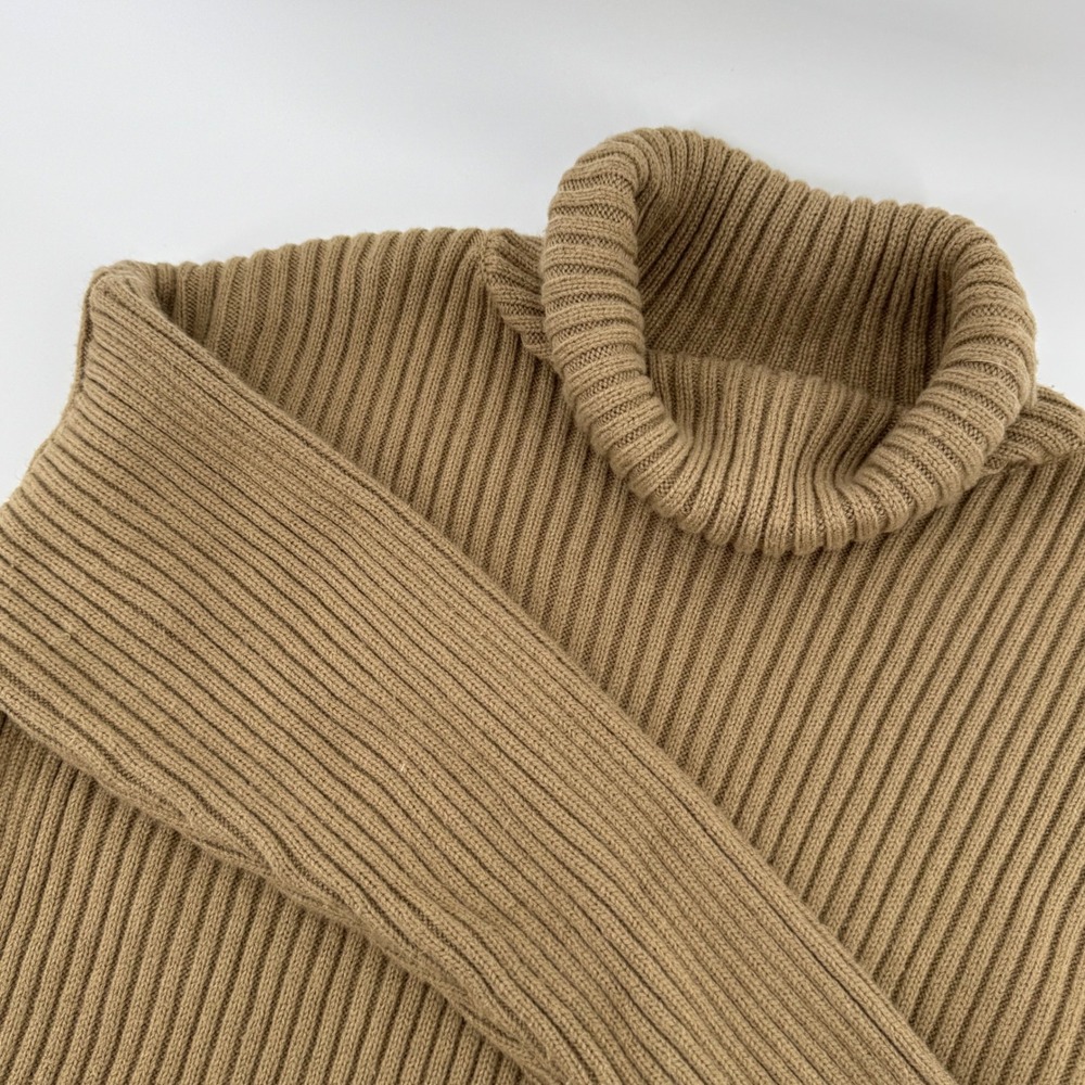 Womens Dark Academia Cropped Knit Cottage Core Ribbed Turtleneck Sweater Camel - Picture 2 of 7